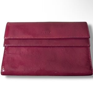 Furla Cherry Red Patent Leather Double Flap Bi- Fold Wallet